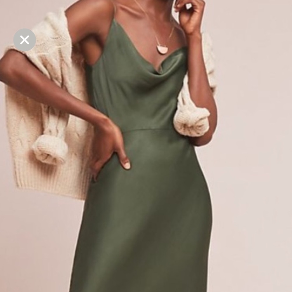 Anthropologie Olive  Green Slip Dress